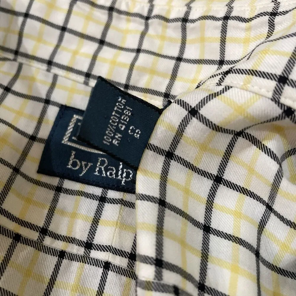 Polo Ralph Lauren Button Up Shirt Mens Extra Large Plaid 100%‎ Cotton Yellow